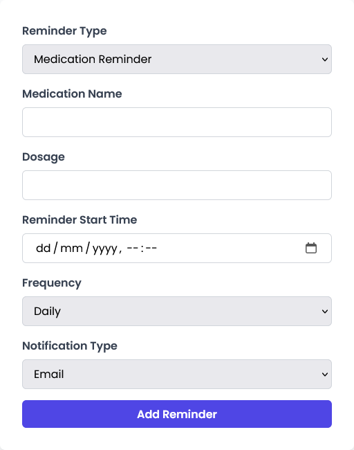 Add Reminder Form Screenshot